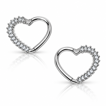 Piercing para Orelha Daith Coração em Prata com Zircônias - 6ORE650