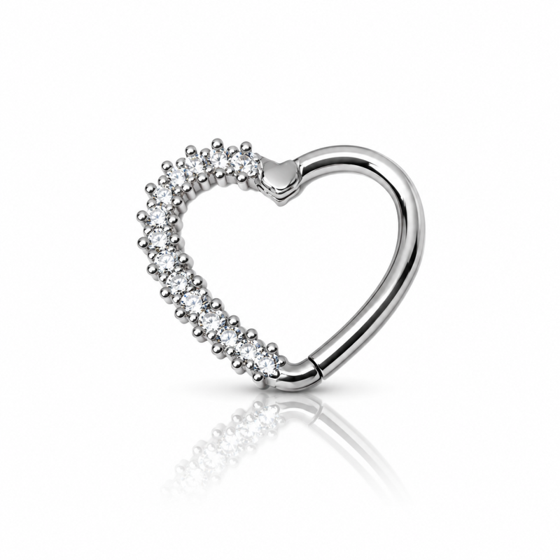 Piercing para Orelha Daith Coração em Prata com Zircônias - 6ORE650