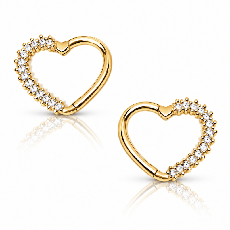 Piercing para Orelha Daith Coração em Prata com Zircônias - Banhado a Ouro - 6ORE651