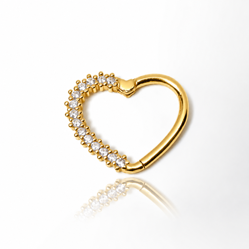 Piercing para Orelha Daith Coração em Prata com Zircônias - Banhado a Ouro - 6ORE651