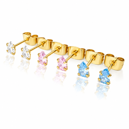 Brinco em Aço Cirúrgico - Gota em Zircônia - PVD Gold - 16OUT10