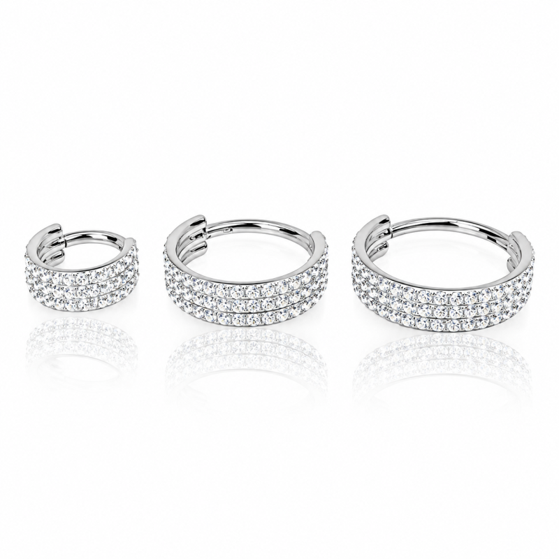 Piercing  Hélix ou Conch Argolinha Tripla Cravejada - 100% em Titânio  - 6ORE664