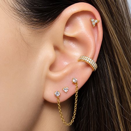 Piercing de Orelha PVD Gold - Cristais com Correntinha - 6ORE665
