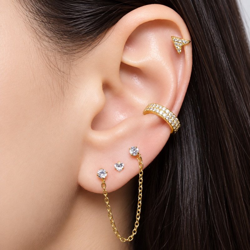 Piercing Labret para Orelha - Flecha cravejada de Cristais - 6ORE667