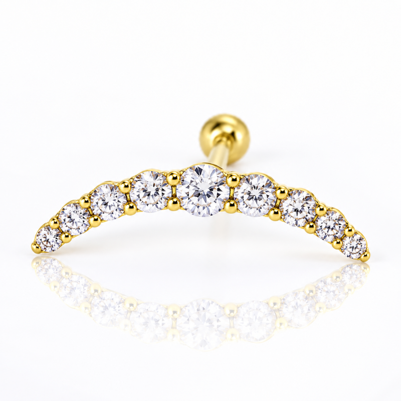 Piercing Cluster Zircônia - 100% Aço - PVD Gold - 6ORE671