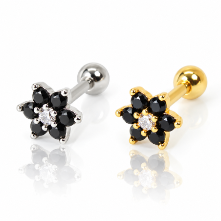 Piercing de Orelha - Florzinha Zircônias Negras - 6ORE674