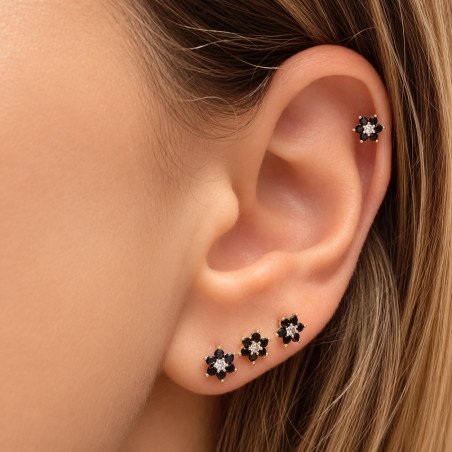 Piercing de Orelha - Florzinha Zircônias Negras - 6ORE674
