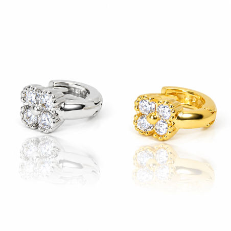 Piercing de Orelha Argolinha - Flor Trevo 4 Folhas Prateada ou Banhada a Ouro - 6ORE673
