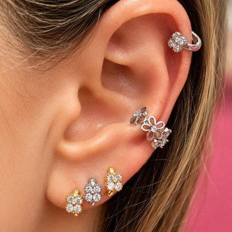 Piercing de Orelha Argolinha - Flor Trevo 4 Folhas Prateada ou Banhada a Ouro - 6ORE673