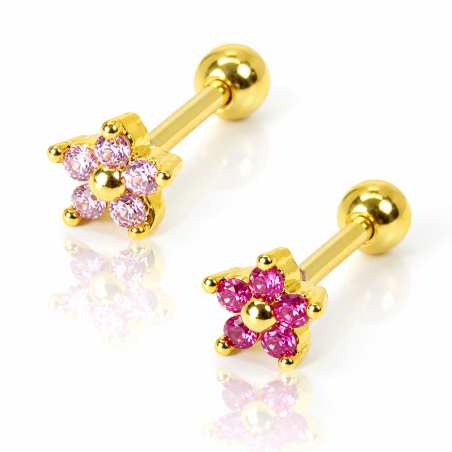 Piercing de Orelha - Dourado - Mini Florzinha Rosa ou Pink - 6ORE675