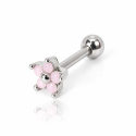 Piercing de Orelha - Mini Florzinha Rosa com Pedra Opala - 6ORE677