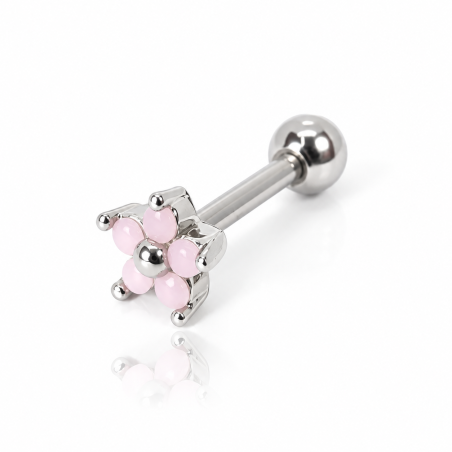 Piercing de Orelha - Mini Florzinha Rosa com Pedra Opala - 6ORE677