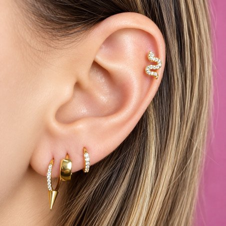Piercing de Orelha em Aço Cirúrgico - Serpente com Cristais -  Prateado ou Banhado a Ouro - 6ORE681