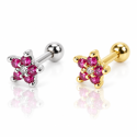Piercing de Orelha em Aço Cirúrgico - Florzinha Zircônias Rosas - 6ORE682