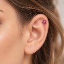 Piercing de Orelha em Aço Cirúrgico - Florzinha Zircônias Rosas - 6ORE682