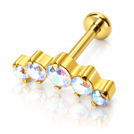 Piercing Labret para Orelha - Cluster em Aço PVD Gold - 6ORE694