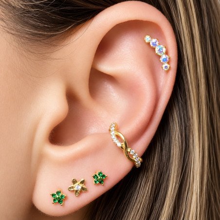 Piercing Labret para Orelha - Cluster em Aço PVD Gold - 6ORE694