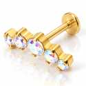 Piercing Labret para Orelha - Cluster em Aço PVD Gold - 6ORE694