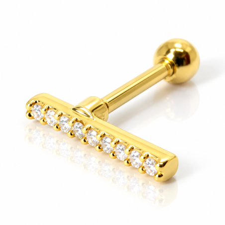 Piercing de Orelha Dourado em Aço Cirúrgico - Barrinha com Zircônias - 6ORE696