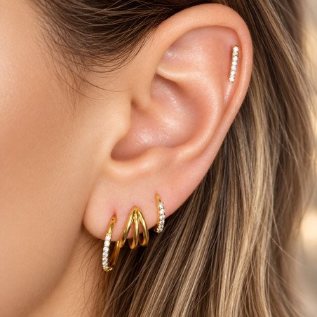 Piercing de Orelha Dourado em Aço Cirúrgico - Barrinha com Zircônias - 6ORE696