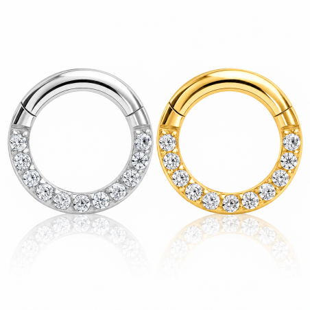 Piercing Daith - Argolinha Clicker em Aço Cirúrgico - PVD Gold com Zircônias - 6ORE697