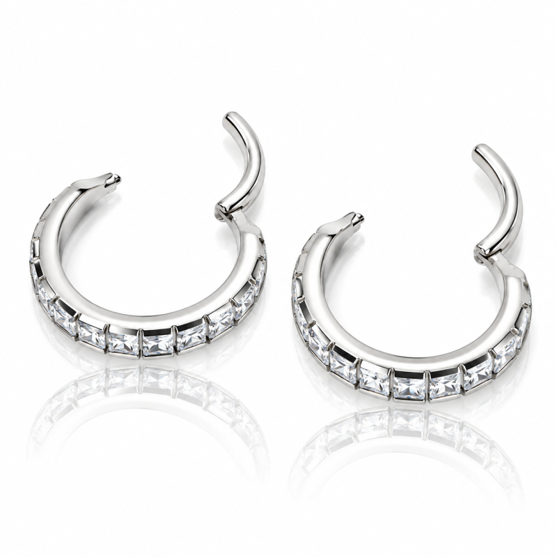 Piercing de Orelha Conch ou Hélix - Argolinha Square Zircônia Cubic -  Aço Cirúrgico - 6ORE699