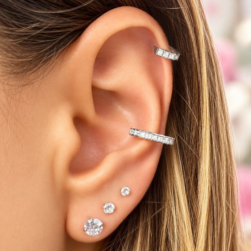 Piercing de Orelha Conch ou Hélix - Argolinha Square Zircônia Cubic -  Aço Cirúrgico - 6ORE699