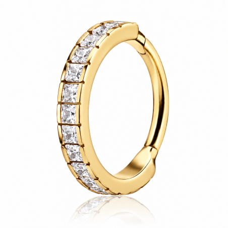 Piercing de Orelha Conch ou Hélix - Argolinha Square Zircônia Cubic -  Aço Cirúrgico PVD Gold - 6ORE700