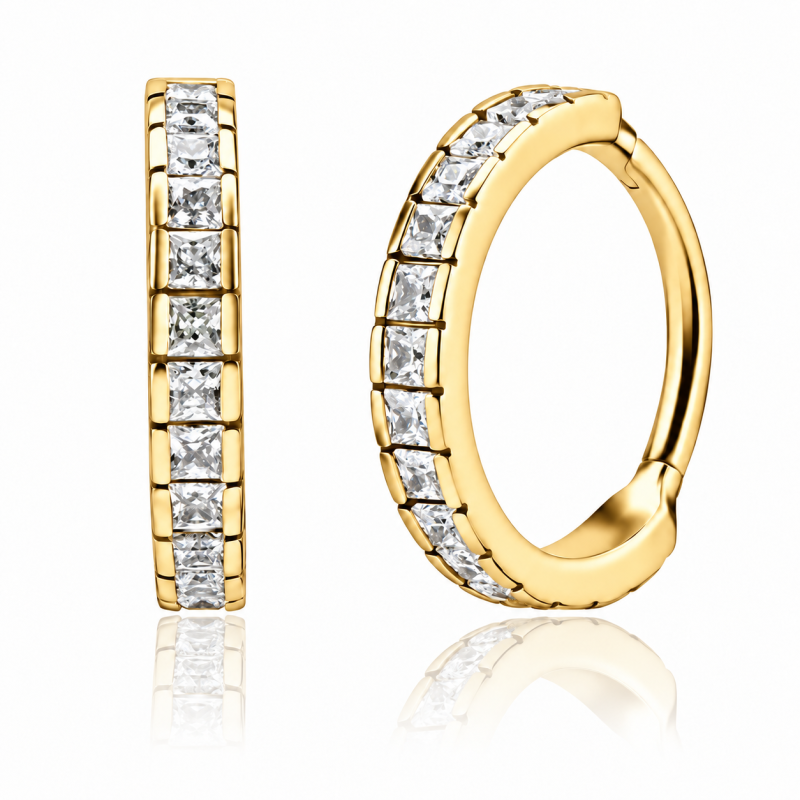 Piercing de Orelha Conch ou Hélix - Argolinha Square Zircônia Cubic -  Aço Cirúrgico PVD Gold - 6ORE700
