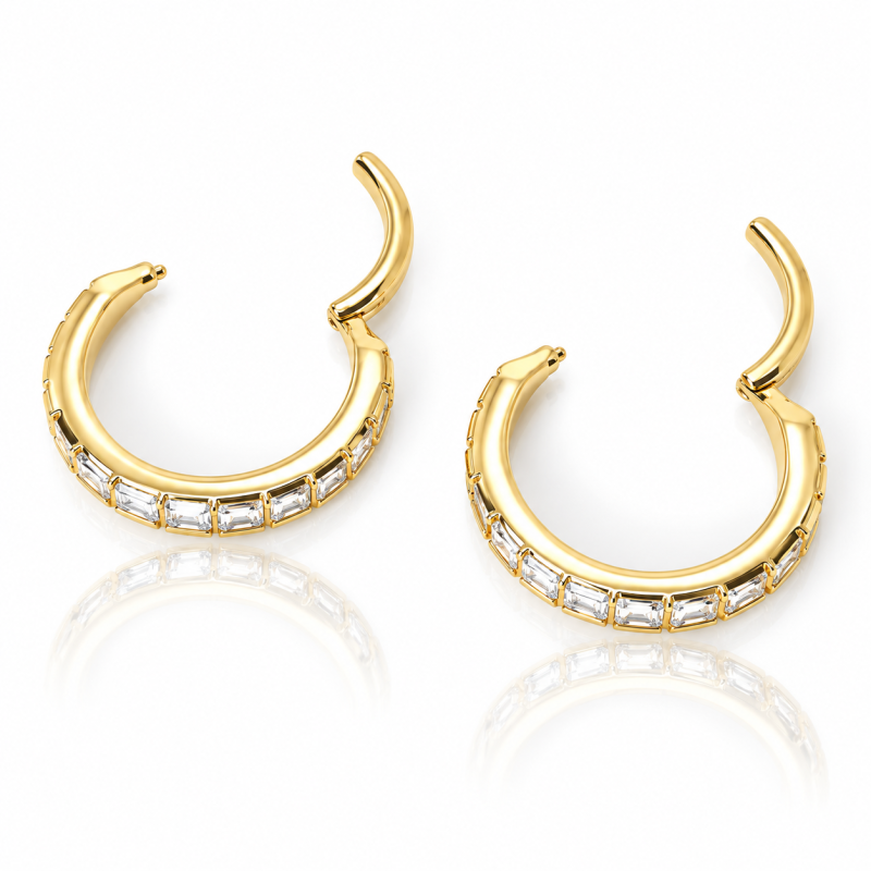Piercing de Orelha Conch ou Hélix - Argolinha Square Zircônia Cubic -  Aço Cirúrgico PVD Gold - 6ORE700