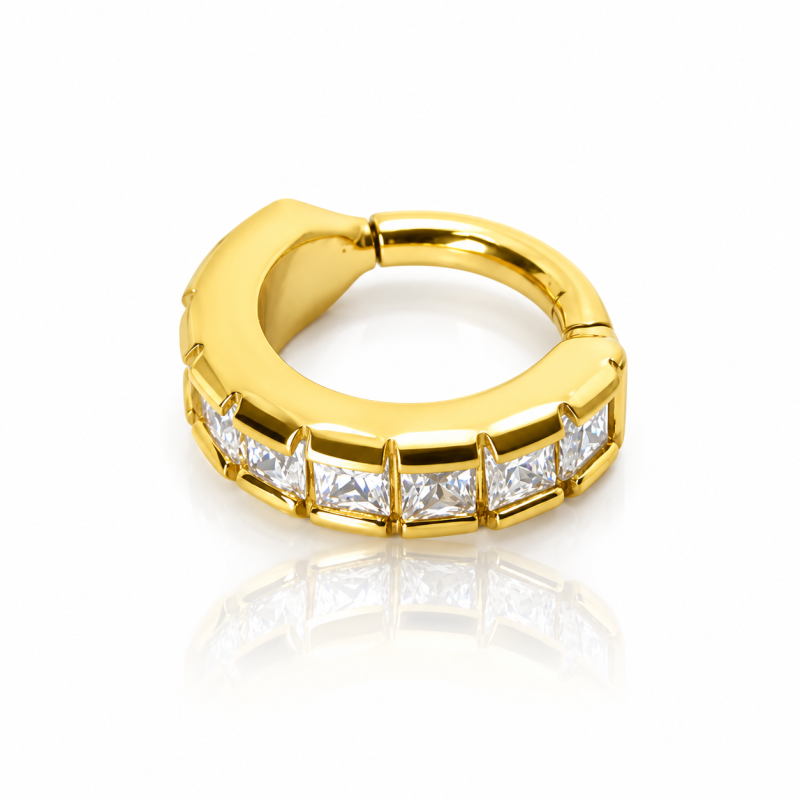 Piercing de Orelha Conch ou Hélix - Argolinha Square Zircônia Cubic -  Aço Cirúrgico PVD Gold - 6ORE700