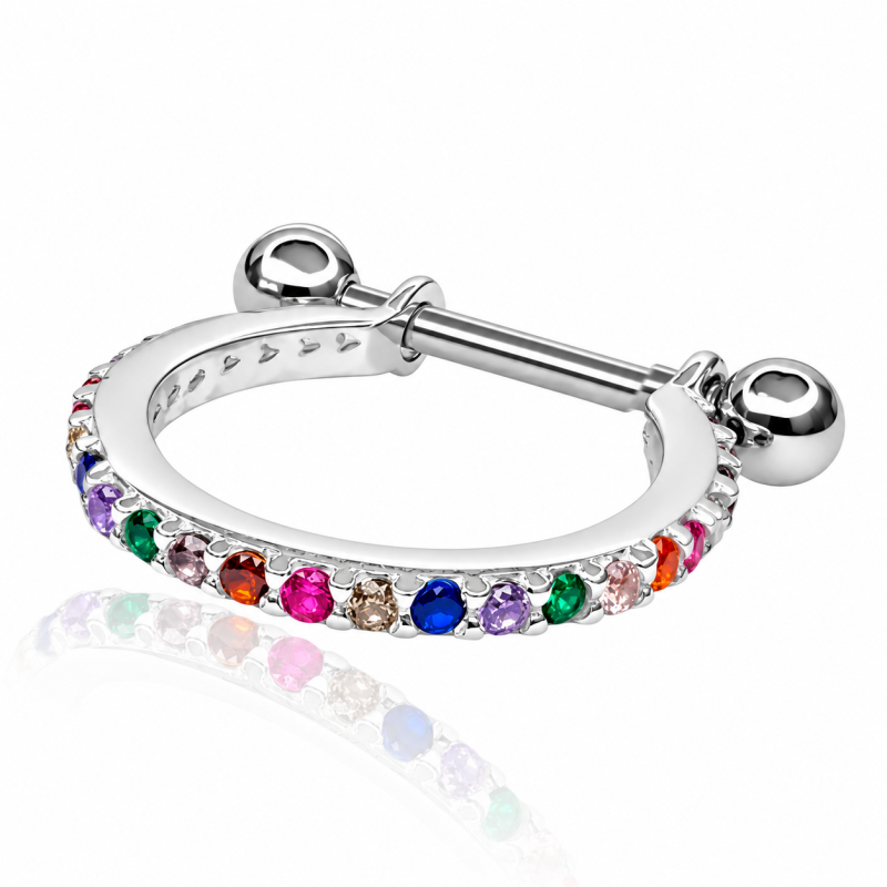Piercing de Orelha Conch - Zircônias Coloridas - Aço Cirúrgico e Prata 925 - 6ORE701