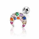 Piercing de Orelha - Lua em Prata 925 com Zircônias Coloridas - 6ORE703