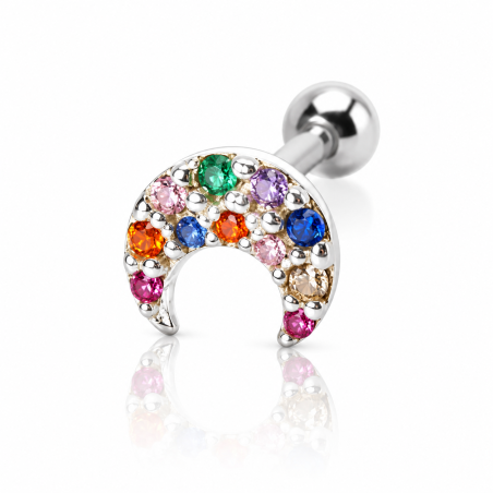 Piercing de Orelha - Lua em Prata 925 com Zircônias Coloridas - 6ORE703