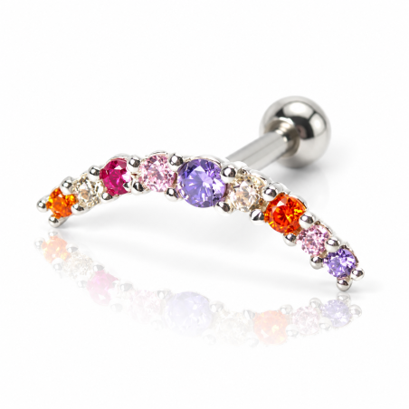 Piercing de Orelha - Cluster em Prata 925 com Zircônias Coloridas - 6ORE705