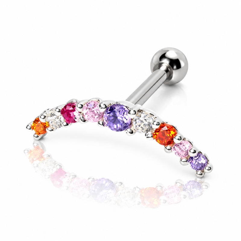 Piercing de Orelha - Cluster em Prata 925 com Zircônias Coloridas - 6ORE705