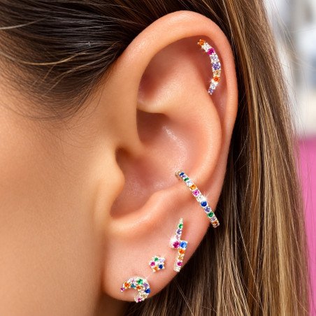 Piercing de Orelha - Cluster em Prata 925 com Zircônias Coloridas - 6ORE705