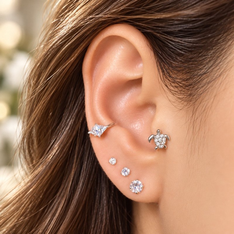 Piercing Conch Argolinha Clicker 3 Triângulos em Zircônia - 100% em Aço Cirúrgico - 6ORE719