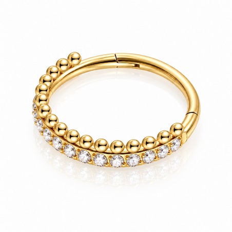 Piercing Hélix Argolinha Clicker Cravejada - 100% em Aço Cirúrgico ou Titânio - PVD Gold - 6ORE721