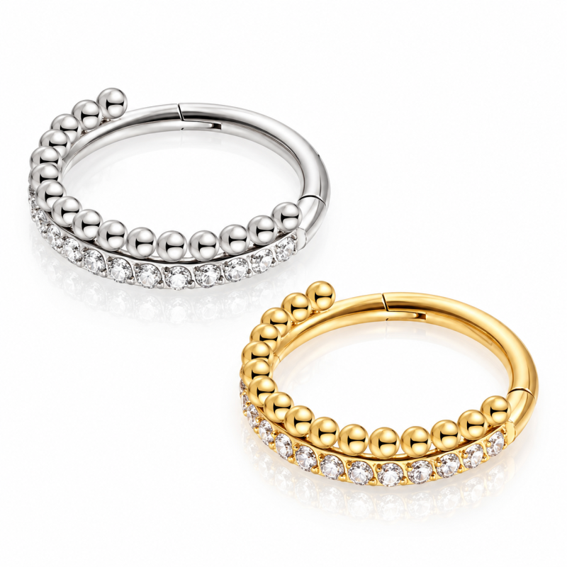 Piercing Hélix Argolinha Clicker Cravejada - 100% em Aço Cirúrgico ou Titânio - PVD Gold - 6ORE721