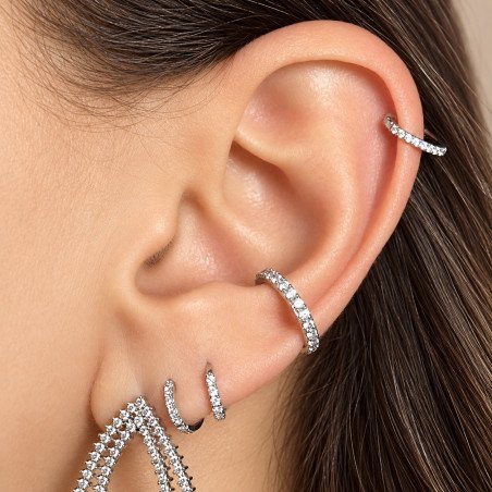 Piercing Hélix Meia Argolinha em formato D Meia Cravejada - 100% em Titânio - 6ORE722