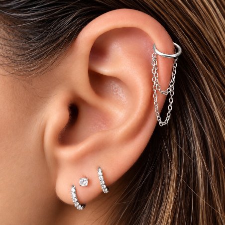 Piercing de Orelha Hélix - Argola duas Correntes Dangle 100% Aço Cirúrgico - 6ORE725