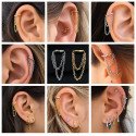 Piercing de Orelha Hélix - Argola duas Correntes Dangle 100% Aço Cirúrgico - 6ORE725