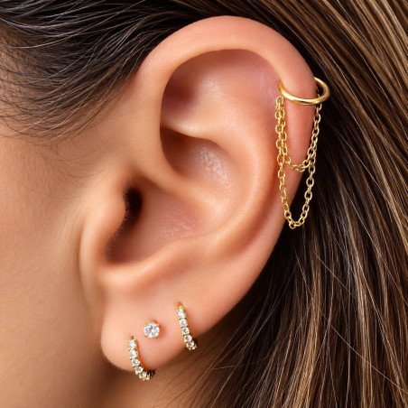 Piercing de Orelha Hélix - Argola duas Correntes Dangle 100% Aço Cirúrgico Banhado a Ouro - 6ORE726