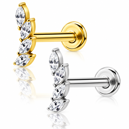 Piercing de Orelha - Labret Cluster Zircônias - Titânio PVD Gold - 6ORE727
