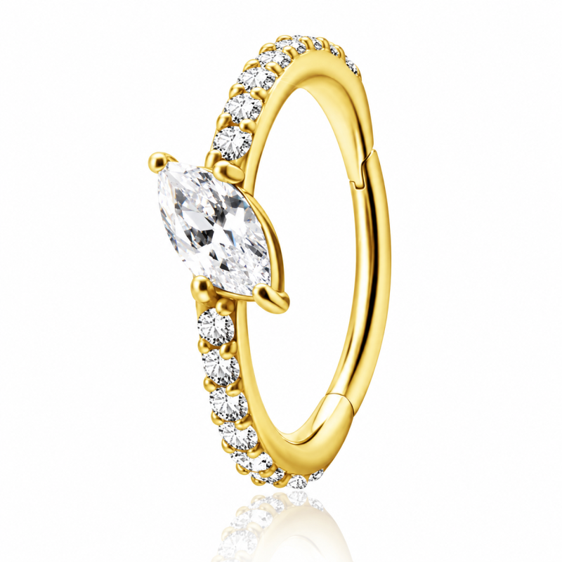Piercing Conch Argolinha Clicker Marquise Cubic Zircônia - 100% Aço PVD Gold - 6ORE731