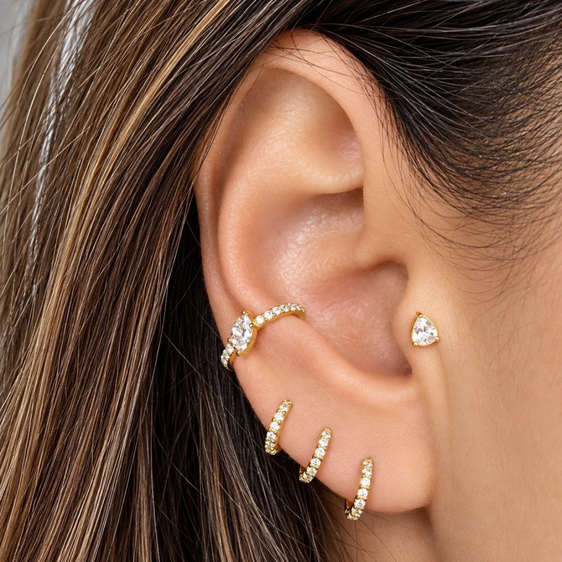 Piercing Conch Argolinha Clicker Marquise Cubic Zircônia - 100% Aço PVD Gold - 6ORE731
