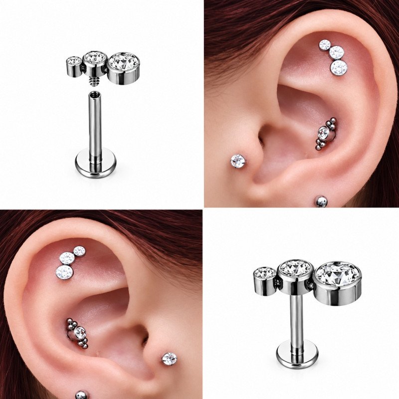 Piercing de Orelha - Labret Cluster Zircônias - 100% Aço Cirúrgico - 6ORE732