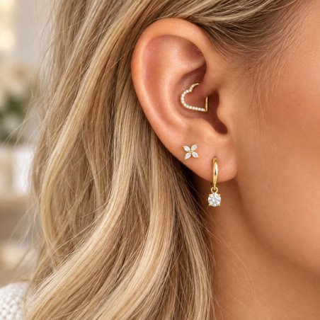 Piercing  Daith ou Septo - Coração Clicker com Cristais- Titânio - 6ORE735