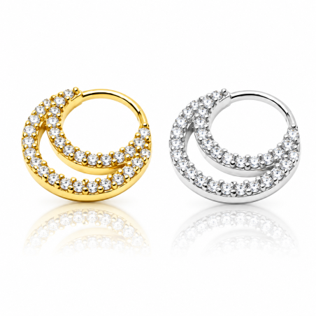 Piercing Daith ou Septo Argolinha Meia Lua em Prata Toda Cravejada - 6ORE742